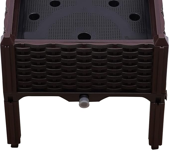 4-Pack Raised Garden Beds for Vegetables Fruits Herbs &amp Flowers | Premium PP Outdoor Planter Box with Drainage Holes &amp Stable Legs | Easy Assembly for Yard Patio Balcony Greenhouse (Brown