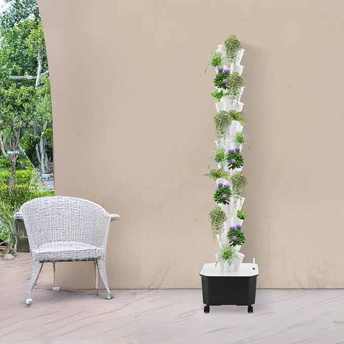 12-Tier 60-Hole Indoor Hydroponic Grow Tower Vertical Garden System with 6.6Gal Tank &amp Water Pump Self-Watering for Herbs Lettuce Strawberries Space Saving Indoor Gardening for Home Apartmen