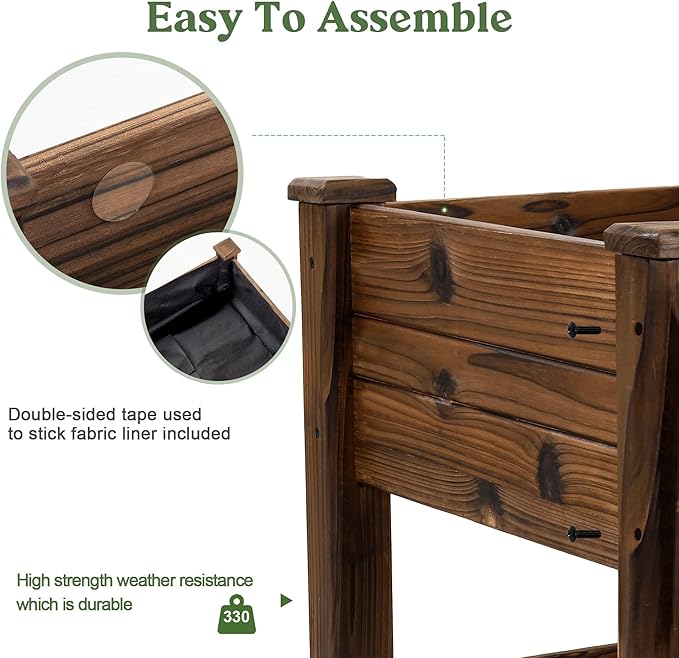Cedar Wood Outdoor Raised Garden Bed Planter Box with Locking Wheels 41x21x20 inch Carbonization Color