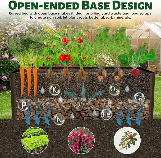 8x4x2 ft Galvanized Raised Garden Bed Large Metal Planter Box for Vegetables Fruits Flowers Herbs Brown Outdoor Gardening