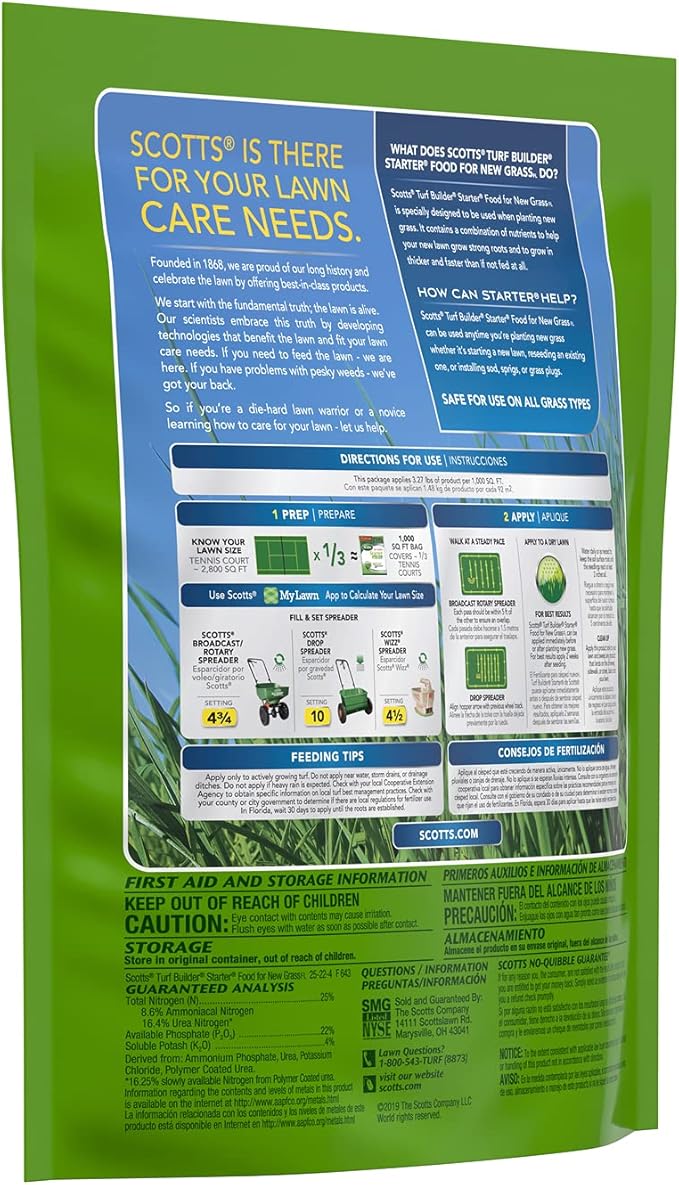 Scotts Turf Builder Starter Fertilizer for New GrassFL Use When Planting Seed in Florida 1000 sq. ft. 3.27 lbs.