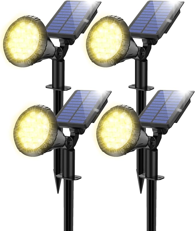 Solar Spot Lights for Outside 21 LED Outdoor Solar Lights for Yard 4 Pack Solar Spotlights Waterproof Auto On/Off for Landscape Wall Garden Pool Tree Pathway and Driveway(Warm White)