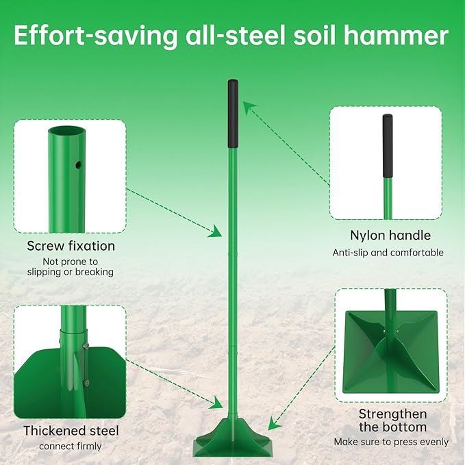 Heavy Duty Tamper Tool 8x8 Inch Steel Plate with 48 Inch Long Handle Hand Soil Compactor for Rammed Earth Construction Garden Landscaping Gravel &amp Dirt Leveling