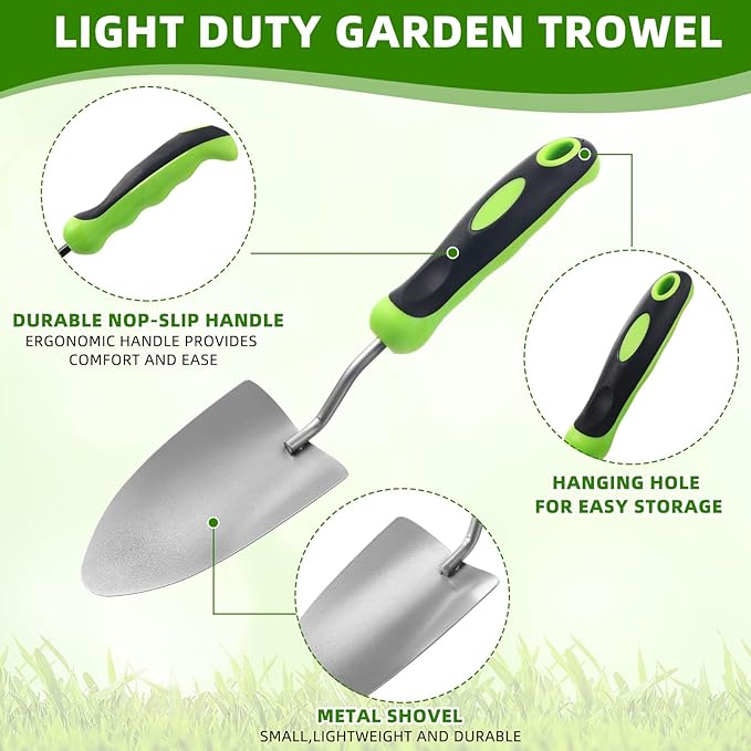 30 Pcs Garden Shovel Aluminum Alloy Heavy Duty Trowel Small Digging Shovels Metal Hand Trowel Spade with Soft Handle for Garden Lawn Yard Planting Tool (Wide ShovelGreen)