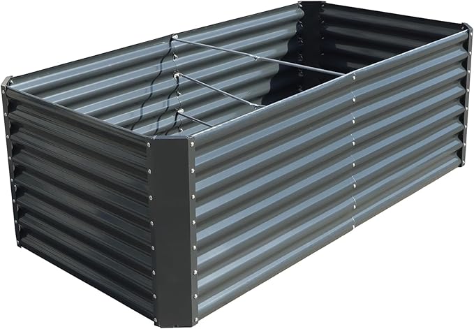 6x3x2FT Metal Raised Garden Beds Galvanized Raised Garden Bed Box Planter for Vegetables Flowers Herb Succulent Gray