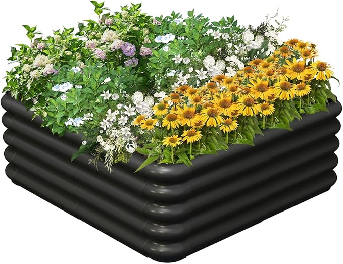 3.0x3.0x1.0ft Raised Garden Bed Kit for Outdoor PP Material Planter Boxes Large Garden Box Flower Bed with Easy Assembly Gardening Containers for Vegetables Flowers Herbs Black