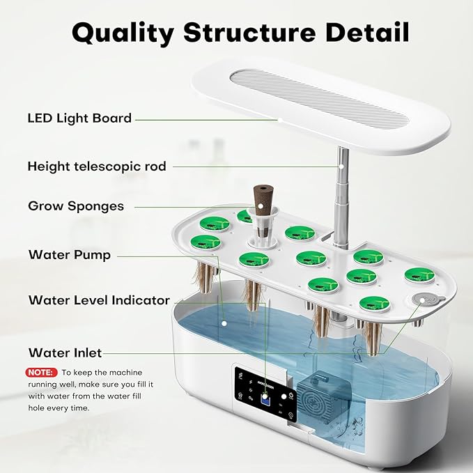 Ahopegarden Hydroponics Growing System Kit Indoor Herb Garden with Grow Light 12 Pods with LCD Touch Panel Hydroponic Planter Planting Height Up to 17 Grower Harvest Fresh Veggie Lettuce White