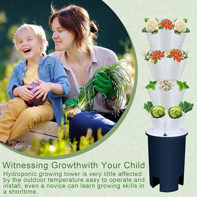 hydroponics Growing 20 Pods Vertical Hydroponics Tower Indoor Smart Garden Planter Hydroponic Growing Kits with Hydrating Pump Adapte