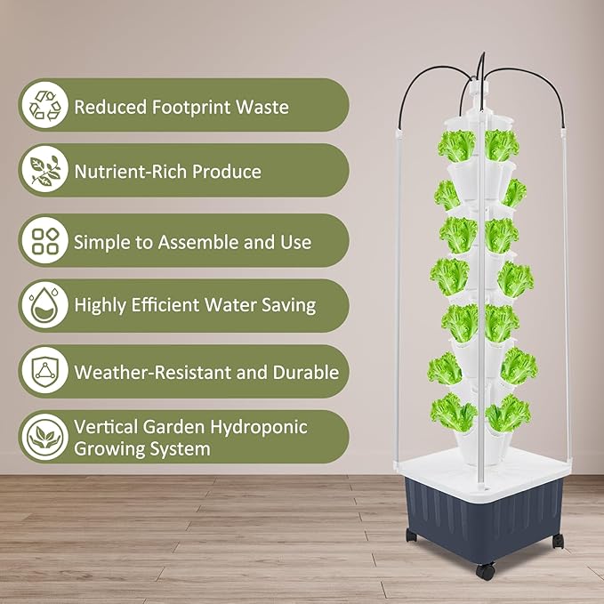 Hydroponic Growing System 40-Hole Smart Hydroponic Tower w/LED Grow Lights Indoor Hydroponic Garden Herb Grow Kit for Short TomatoPepperCucumber Can Plant 40 Seeds White