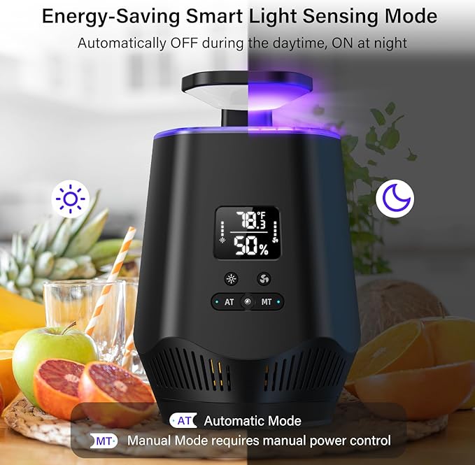 Fruit Fly Traps for Indoors Smart Fly Trap Indoor Bug Zapper Gnat Traps for House Indoor with Temperature and Humidity Sensor 10PCS Sticky Boards Black 02