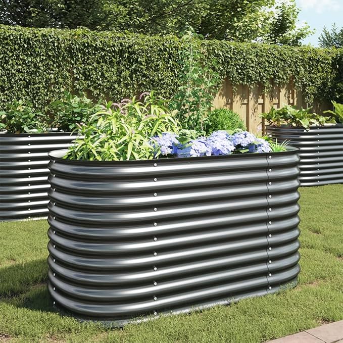 Outdoor Garden Raised Bed Galvanized Steel Garden Planter Box Metal Planter Box for Gardening Vegetables Flowers Herb 63x31.5x31.9 Galvanized Steel Gray-754