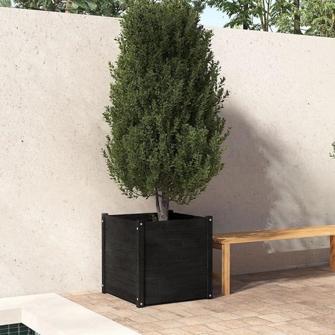 Wooden Garden Planter Box Raised Garden Bed Indoor Outdoor Planter Outdoor Wood Raised Garden Bed for Vegetables Flowers Herbs Black 23.6x23.6x23.6 Solid Wood Pine-417