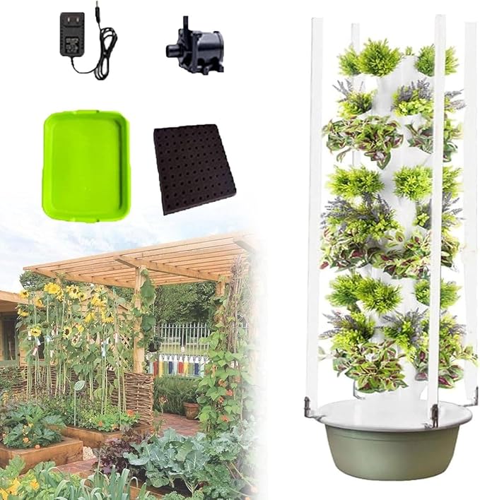 Hydroponics Growing System Tower with LED Light Auto Water Circulate Hydroponics Tower Vertical Hydroponic Garden Tower for Herbs Fruits and Vegetables9Layer