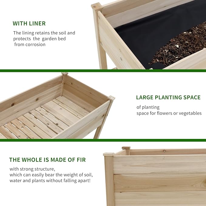 Raised Garden Bed Planter Box with Legs &amp Storage Shelf Wooden Elevated Vegetable Growing Bed for Flower/Herb/Backyard/Patio/Balcony 48.5x30x24.4in(colourless)