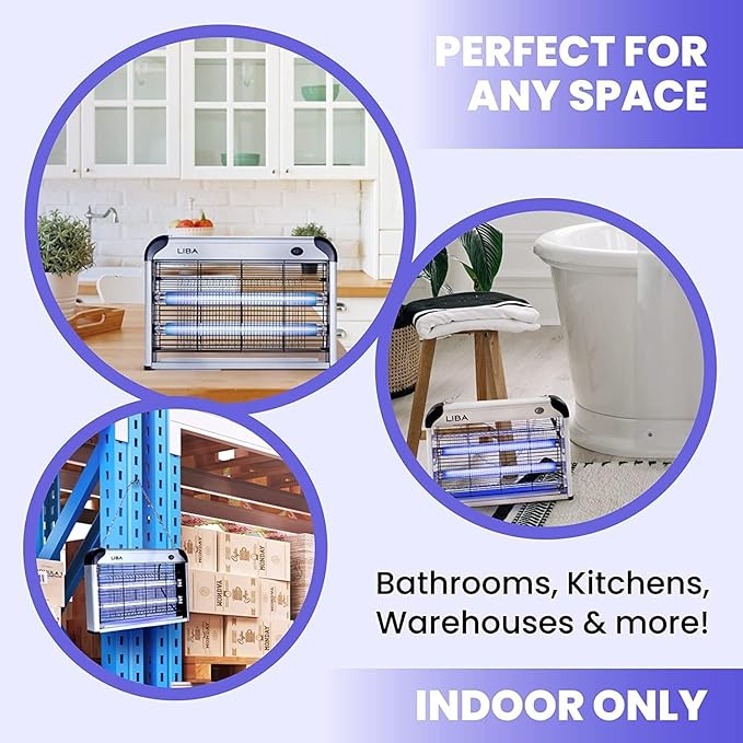 LiBa Electric Bug Zapper (2-Pack) Indoor Insect Killer - (4) Extra Replacement Bulbs - Fly Mosquito Killer and Repellent - Lightweight Powerful 2800V Grid Easy-to-Clean Removable Washable Tray.