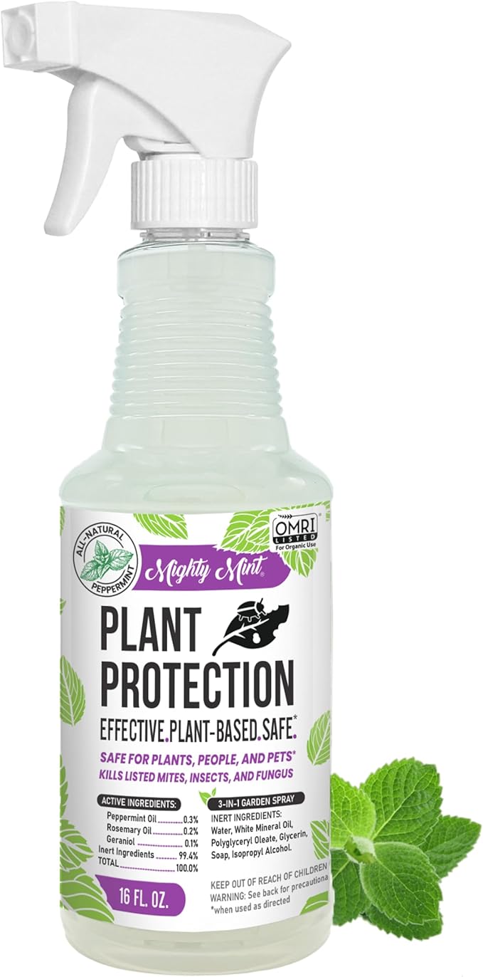 Mighty Mint Peppermint Oil Plant Protection Spray – Insect &amp Pest Control for Gnats Spider Mites &amp Aphids – Plant-Based Easy-to-Use - 16 oz