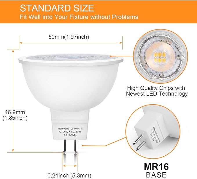 Mlambert 24 Pack MR16 LED Bulbs 50W Halogen Equivalent2700K Warm White5W GU5.3 MR16 12V Spotlight BulbNon-Dimmable45° Beam Angle for Landscape
