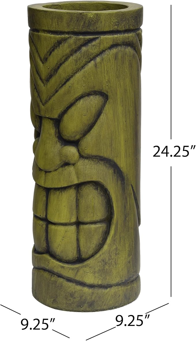 Stone Statue Urn Planter Decorative Face Plant Pot Antique Green