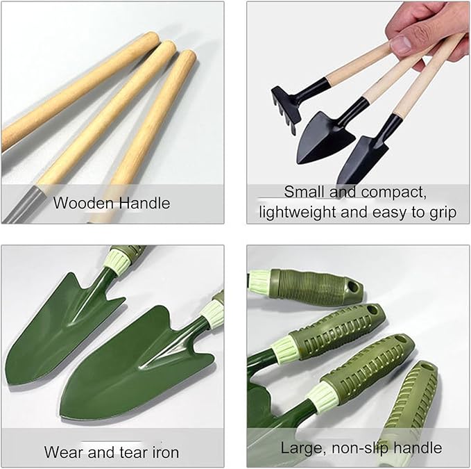Fockety Garden Tool Set 9 Piece Heavy Duty Gardening Tools Garden Hand Tools Starter Kit with Oxford Storage Bag for Planting Weeding Digging in Home Lawn Farm