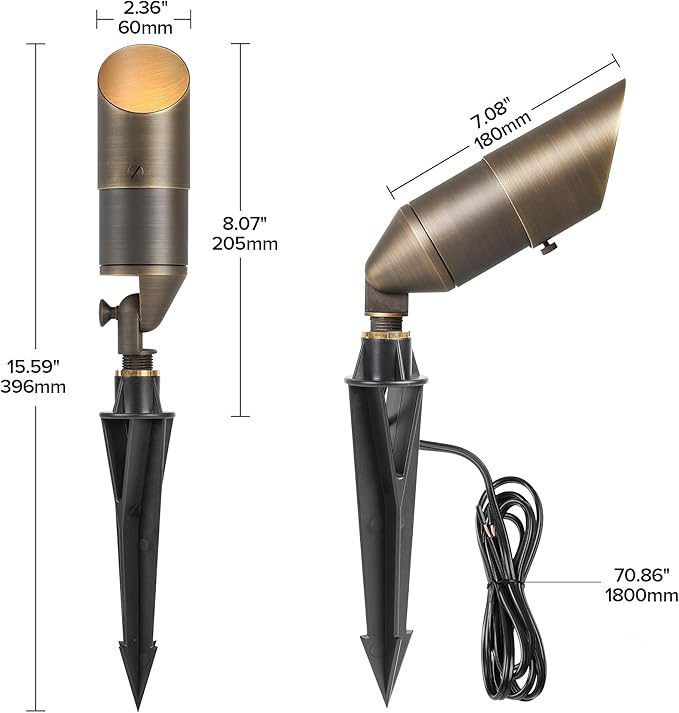 LUTEC Solid Brass Low Voltage Landscape Lighting 12V Heavy Duty Waterproof Landscape Spotlights Adjustable Bronze Uplights Outdoor Fixtures for Garden Yard Pathway Tree with MR16 Bulb