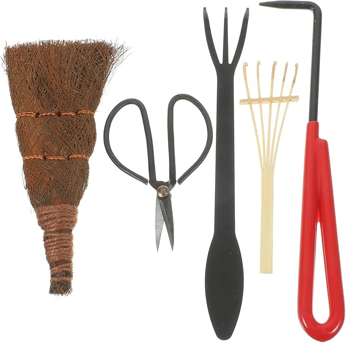 VICASKY 5pcs Garden Shears and Bonsai Pruning Tool Set for Potted Plants Sturdy Hand Gardening Tools with Rake and Shear for Indoor and Outdoor Plant Care