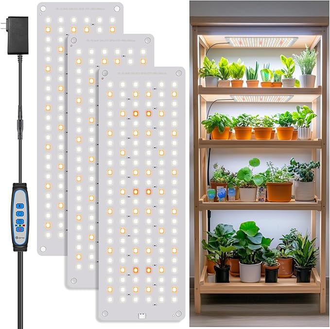 Grow Light Full Spectrum Under Cabinet Plant Lights for Indoor Growing Seedling 3 Panels Large Area Illumination 414 LEDs Lightweight Grow Lamp with UL Adaptor 16 Hour Timer
