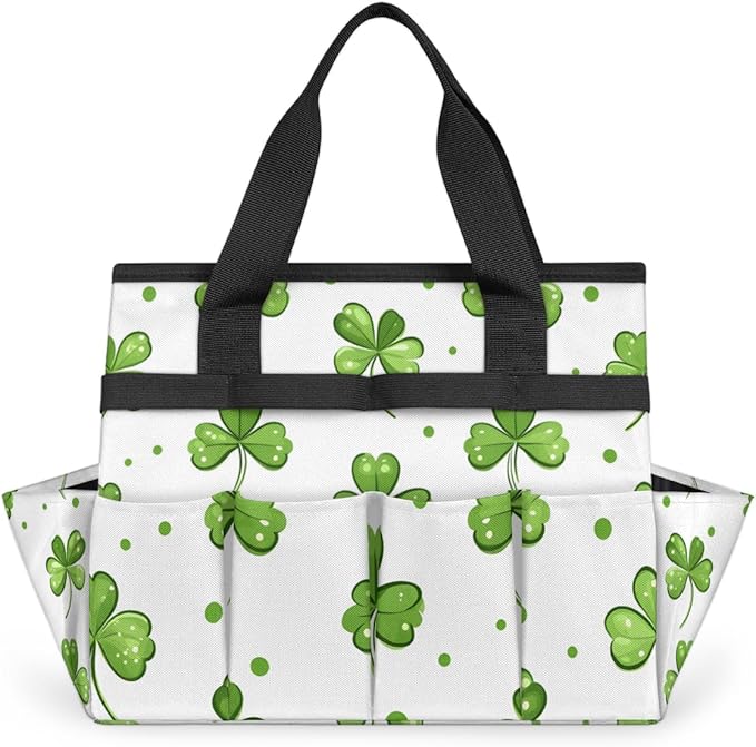 Clover Gardening Tool BagHeavy Duty Garden Tote BagPortable Oxford Leaf Gardening Storage Basket Organizer Handbag with Pockets HandleHand Tools Gifts for Outdoor Garden Lawn Yard