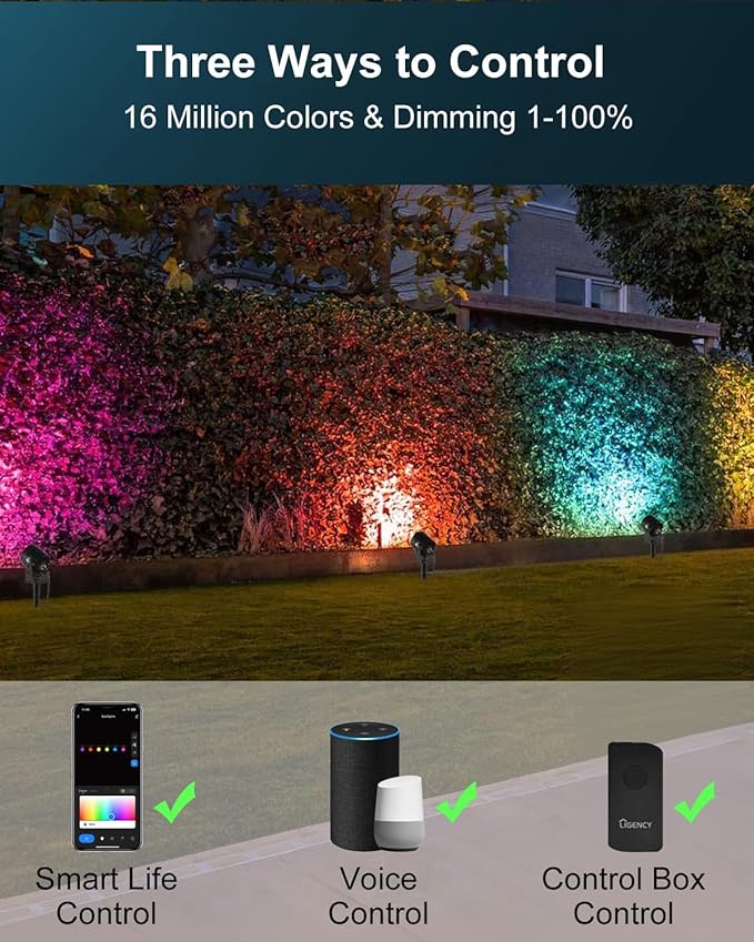 Ligency Smart Spotlight Landscape Lights Outdoor Spot Lights Waterproof RGBW Color Changing Spotlights for Yard Garden 2-Pack (28.8 Feet)