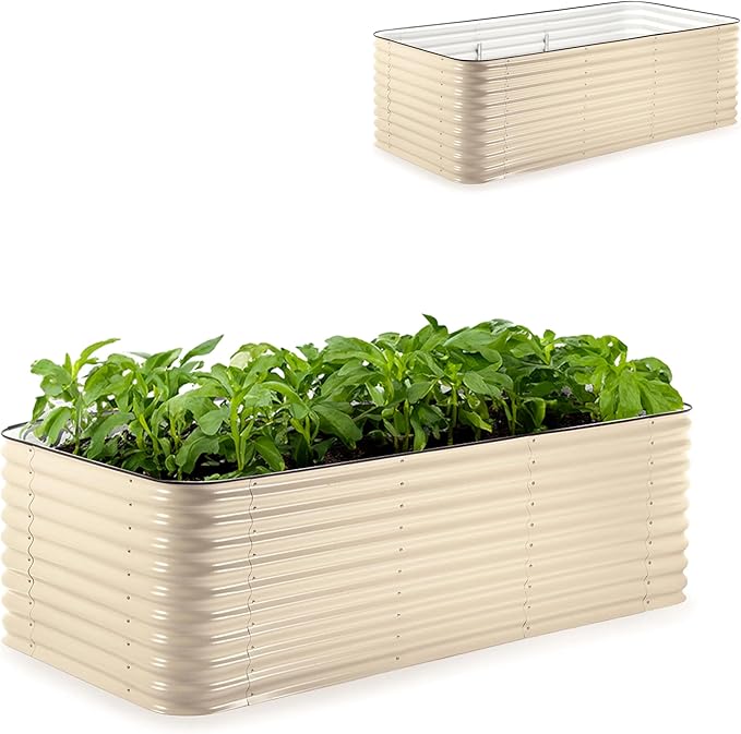 Epic Gardening 5-in-1 Modular Galvanized Raised Garden Bed Kit 29 Tall Food-Safe Metal Planter Box Large Raised Garden Beds Outdoor for Vegetables Flowers Herbs &amp Fruits - Light Clay