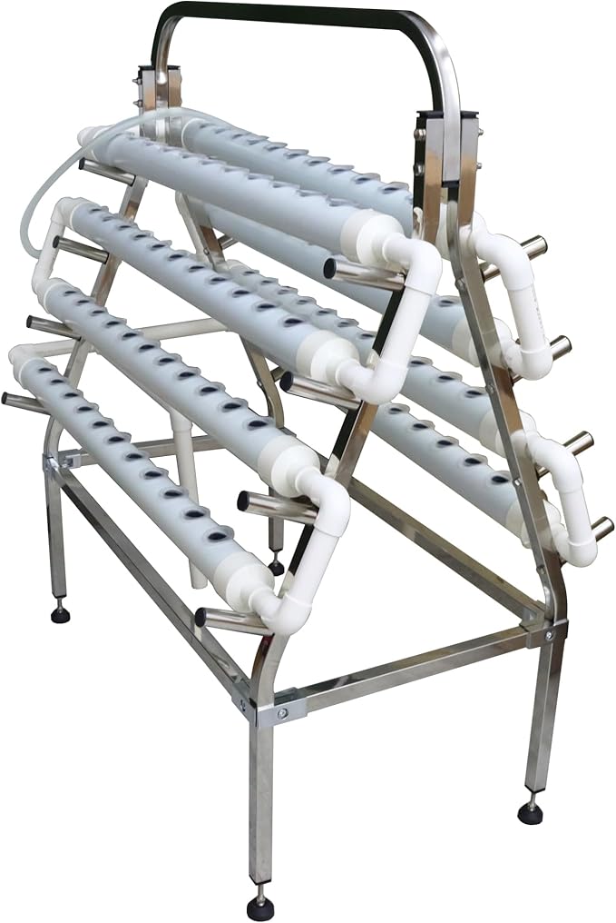 Hydroponic Growing System 88 Plant Site Hydroponics Gardening Grow Trapezoidal 8 Pipes Planting System Stainless Steel Holder with Planting Sponge and Hose for Vegetable Cultivation