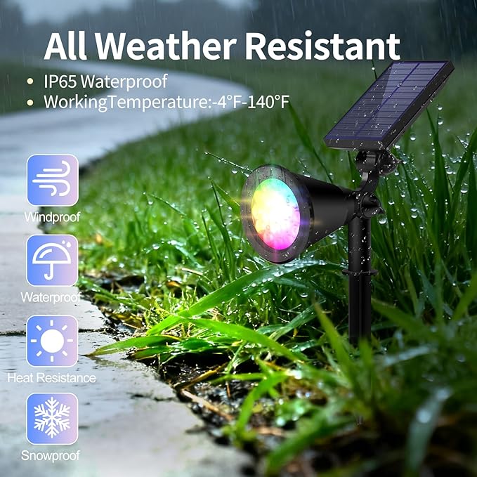 Solar Spot Lights Outdoor Waterproof 18 LED Solar Powered Landscape Lighting Low Voltage Auto On/Off for Garden Yard Tree Flag Wall Pathway 4 Pack