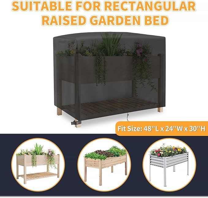 Rectangular Plant Box Cover with Drawstring Outdoor Raised Garden Bed Cover for Plant Freeze Protection Reusable Winter Frost Cover for Planter Beds-48 x 24 x 30 inch