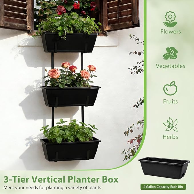 OYEAL Railing Planter Box 3 Tier Vertical Window Boxes Planter Raised Garden Bed