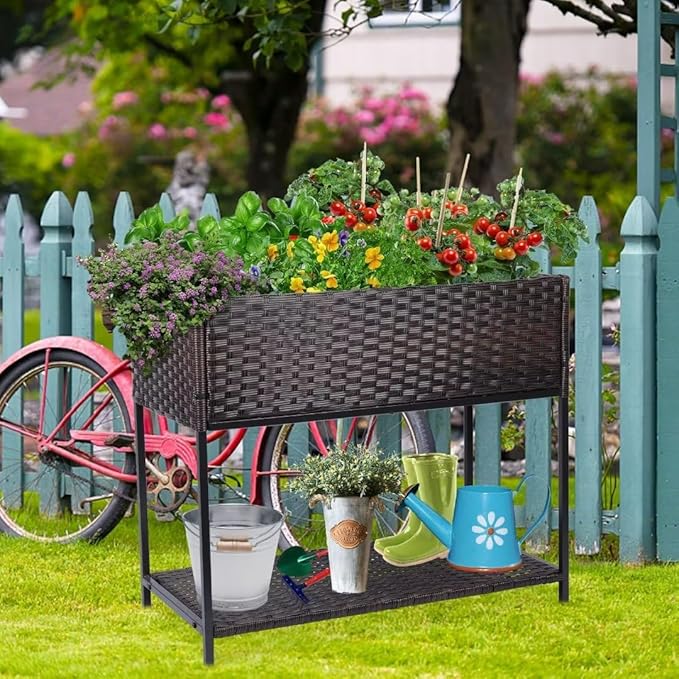 WONDER GARDEN Raised Garden Bed-Planter Box - Elevated Raised Garden Beds Outdoor with Legs &amp Storage Shelf for Vegetables Flower Herb Backyard Patio