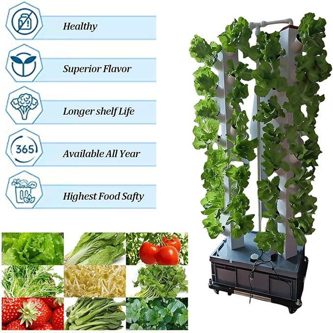 56 Pods Indoor Garden Hydroponics Growing System with Wheels Vertical Vegetable Planter Tower with Water Pump &amp Timer Year-Round Planting for Indoor