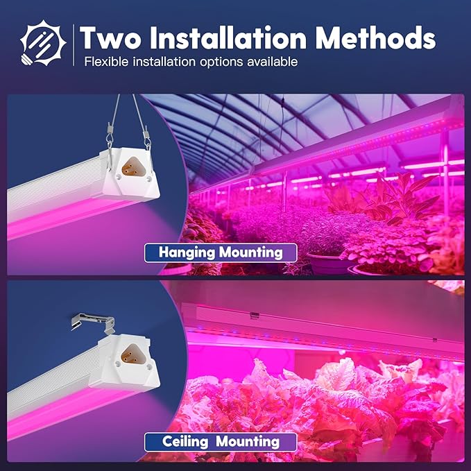 FREELICHT 2 Pack 4FT LED Grow Light 40W (250W Equivalent) Red Blue (660nm+460nm) Full Spectrum Grow Light for Indoor Plants Linkable Plug in Plant Growing Lamps for Hydroponic Seeding Veg Flower