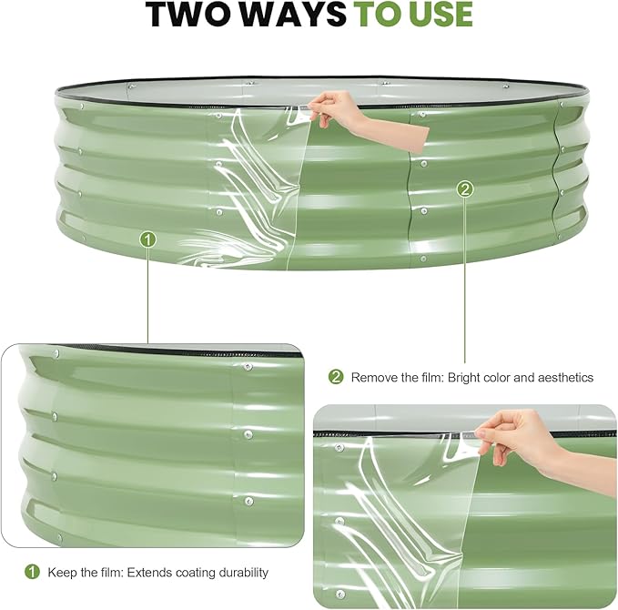 Galvanized Raised Garden Bed Outdoor 2Pcs | 4x4x1ft Metal Raised Beds for Gardening with Safety Rubber Strip | Round Planter Box for Plants Like Vegetables Fruits Flowers Olive Green