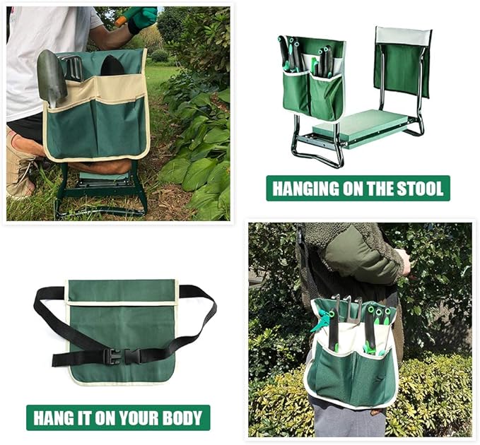 PLKO Garden Kneeler and Seat Stool Heavy Duty Garden Folding Bench with Large RemovableTool Pocket Gloves and Soft EVA Kneeling Pad for Gardening Lovers