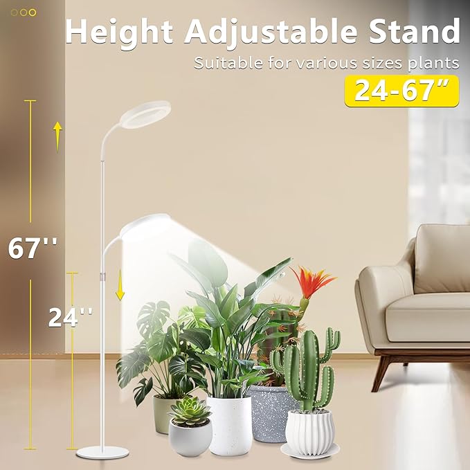 Floor Grow Lights for Indoor Full Spectrum Plant Lighting with Adjustable 67 Stand for Growing Large Tall Plants 3/9/12H Timer3 Light Modes 10 Dimming