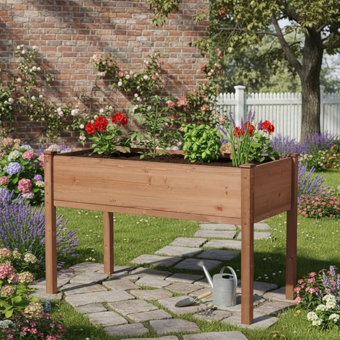 Sturdy Elevated Garden Bed with Legs for Easy Access Growing of Vegetables Herbs Flowers and Fruits Outdoors (Planter 48 * 24 * 30'' Brown)