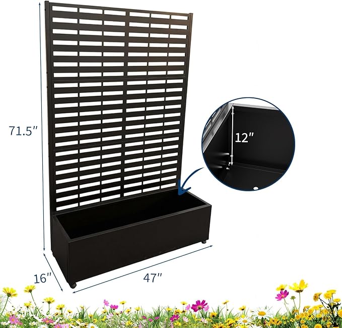 Metal Raised Garden Bed with Trellis 70.1X45X15 Galvanized Metal Planter Box with Drainage Holes Outdoor Privacy Screen Planter Box for Climbing Plants Vegetables Flowers Vines Patio Balcony