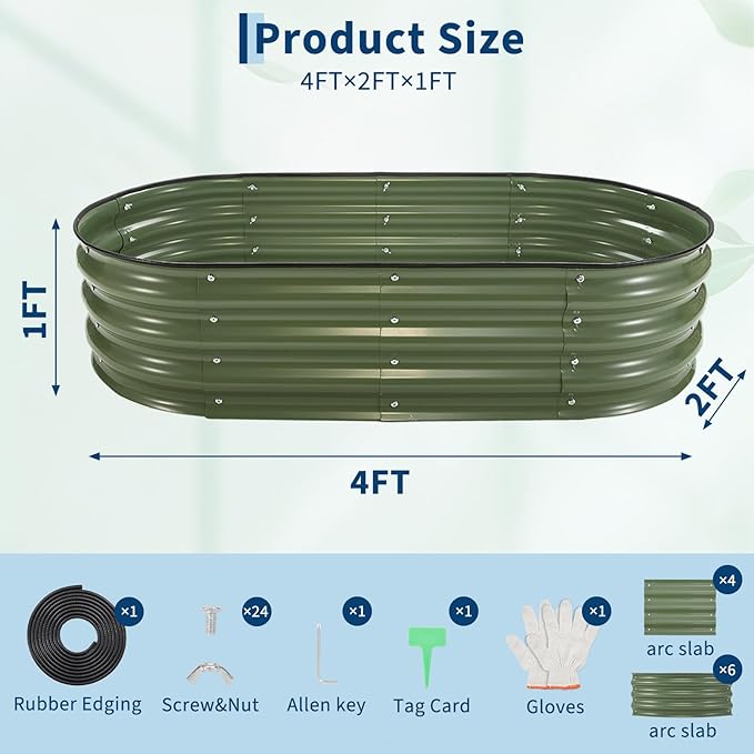 4X2x1Ft (1 Pack) Galvanized Raised Garden Bed-Open Base Metal Planter Box for Outdoor Vegetables Flowers &amp Herbs Steel Garden Raised Bed Kits