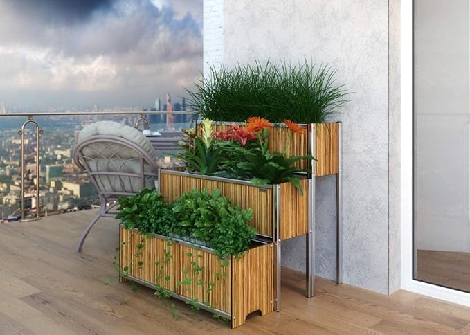 Foreman Raised Garden Bed with Legs- Outdoor Garden Box- 36”Lx12”Wx25”H Elevated Planter Box for Backyard Patio Balcony Zebrano