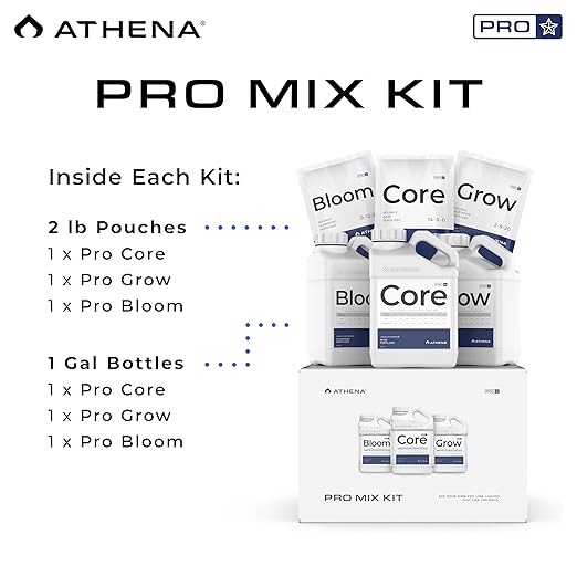 Athena Pro Hydroponic Nutrients Kit with Mixing Jugs | 3-Part NPK Fertilizer | Pro Grow Bloom &amp Core | Dry Soluble Plant Food for Veg &amp Flowering | 2lb Nutrients 1 Gallon Containers