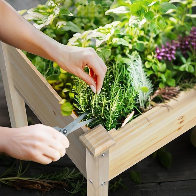 New Upgrade Wooden Raised Garden Bed 48x24x31IN Elevated Reinforced Large Planter Box with Legs for Vegetable Flower Herb Outdoor Standing Growing Bed for Gardening/Backyard/Balcony Liner Included
