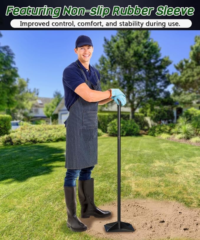 Thickened Garden Steel Tamper with 47 inch Adjustable Handle &amp Rubber Grip 8x8 Heavy Duty Soil Tamper Tool for Ground &amp Gravel Leveling Steel Dirt Compactor for Yard Sand Driveway