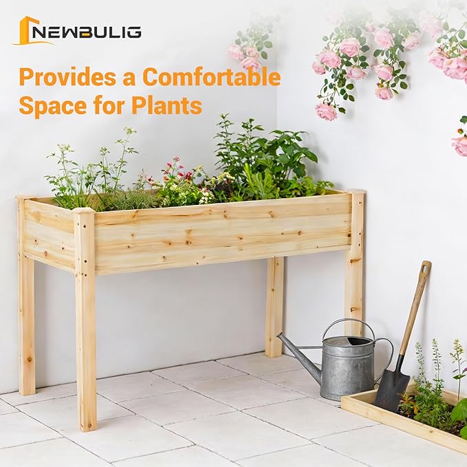 NEWBULIG Raised Garden Bed with Legs 48x24x30inElevated Wood Planter Box Stand for Outdoors Garden Balcony Courtyard Natural Wood 300 Pound Capacity for Planting Herbs Flowers Vegetables