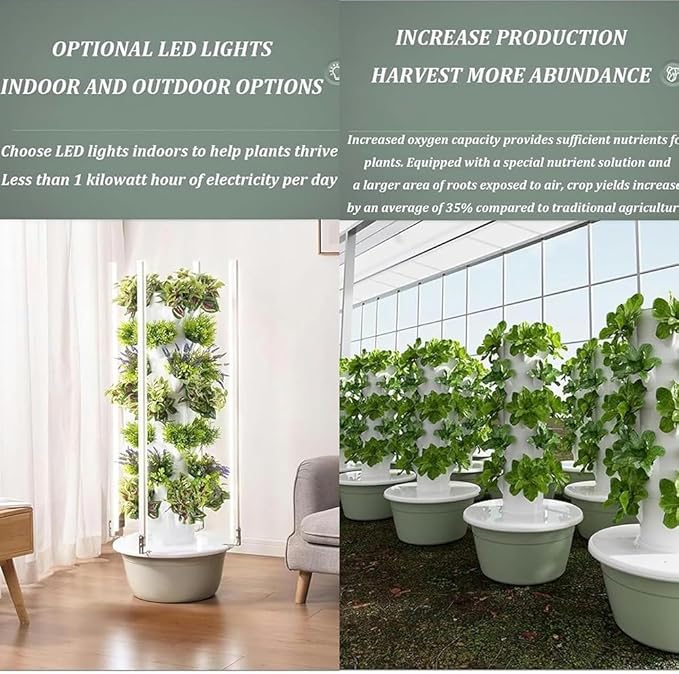 Garden Hydroponics Growing 20/28/36 Pots Hydroponics Tower Smart Garden Planter with LED Grow Light Aeroponics Growing Kit with Hydrating PUM