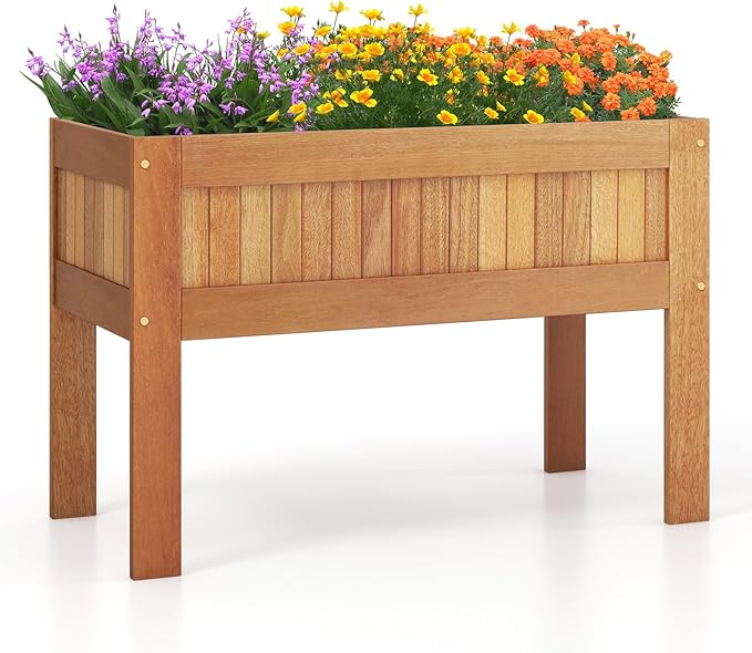 Giantex Wooden Raised Garden Bed Wood Elevated Planter Box w/Legs 35”Lx 16”Wx24”H Outdoor Planter Stand for Flower Herb Vegetable Fruit Succulent