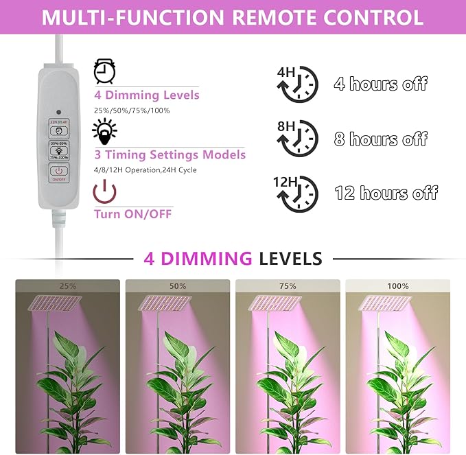 BESTVA 18W Grow Lights for Indoor Plants with Stand Full Spectrum LED Plant Light for Indoor Plants12-59 Inches Height Adjustable Growing Lamp with Auto On/Off Timer 4H/8H/12H 4 Dimmable Brightnes